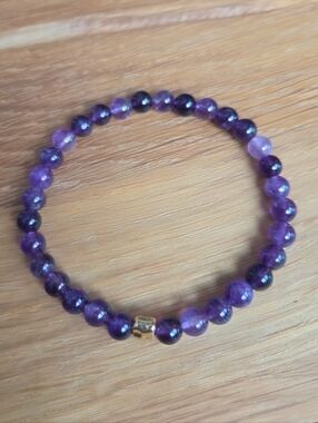 Purple Amethyst Beads Bracelet, Stretch, Hand Crafted